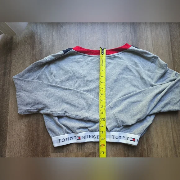 Tommy Hilfiger V-Neck Sweater in Gray with Red and Black Trim - Picture 5 of 6